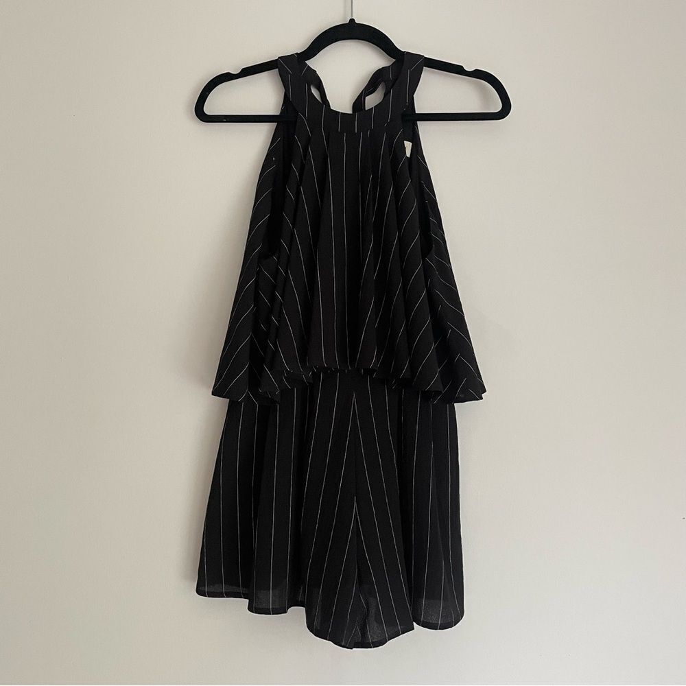 Listicle Black Pinstriped Romper Jumpsuit Shorts Outfit Women’s Size Small
